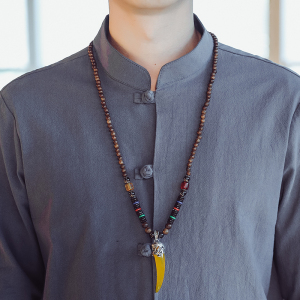 QT715-7211-P65風秋棉麻長袖立領襯衫中長款風衣復古中式-灰圖片