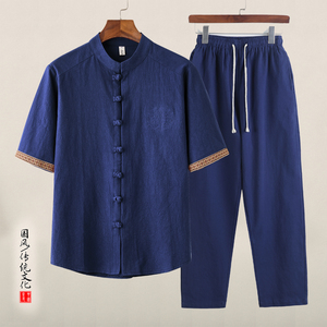 QT715-tz7056-P80风棉麻短袖衬衫两件套装-白图片