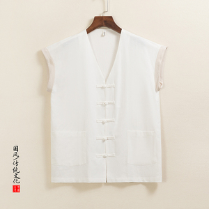 QT715-C812-P55风复古风盘扣唐装背心男士休闲汉服无袖马甲-3图片