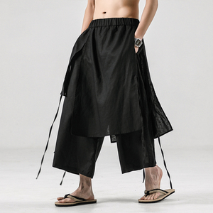QT715-7103-P105夏季风男唐装阔腿裤休闲古装九分裤汉服-黑