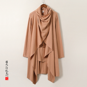 QT715-C818-P115风亚麻古装禅修假两件衬衫汉服居士风衣男-蓝图片