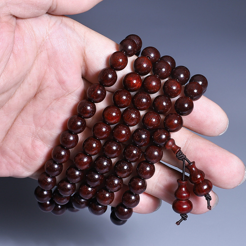 赞比亚小叶紫檀手链108颗念珠金星老料血檀檀香紫檀佛珠文玩手串