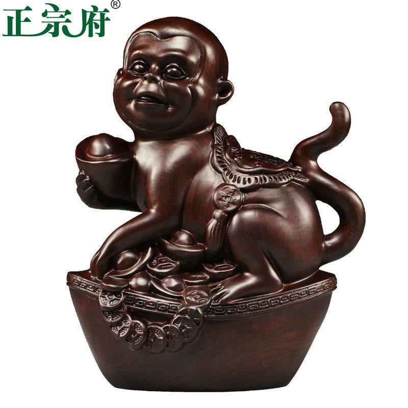 正宗府黑檀木雕猴子摆件十二生肖猴木猴家居办公室动物工艺品送礼