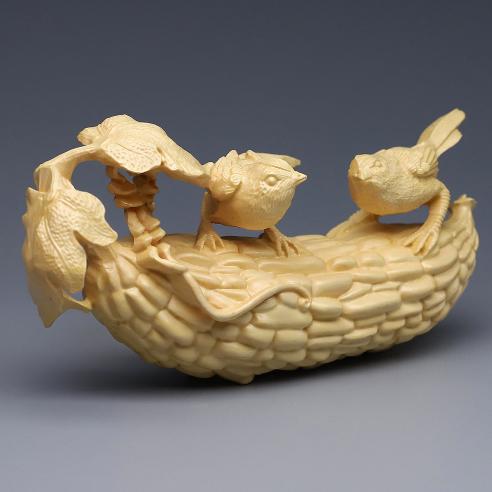 黄杨木雕朝气活力丝瓜小鸟居家摆件实木苦尽甘来文玩工艺品饰品