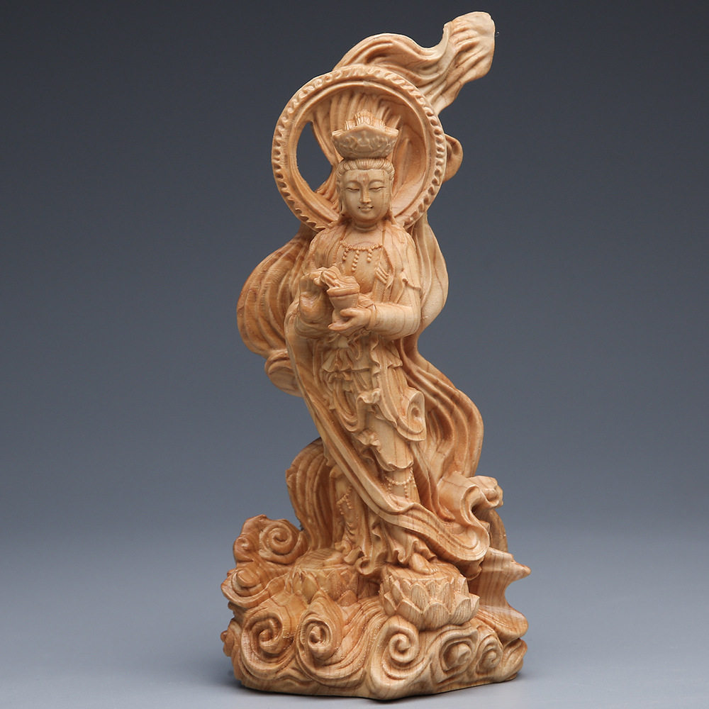 崖柏木雕渡海观音佛像家用观世音菩萨寺庙供奉中式工艺品摆件