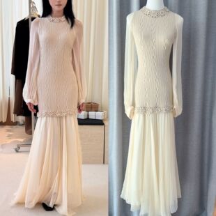 25ss新高级百搭复古奶油杏色手钩花拼接连衣裙 本 花一 上海高版