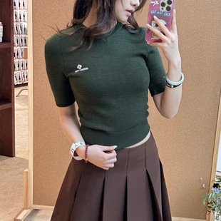 花一【上海高版本】25sV领套头短袖上衣女修身短款针织衫shushuto
