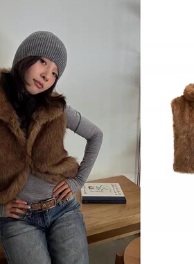 花一【詹詹同款】25ss新RA新品皮毛一体百搭短款环保皮草马甲外套