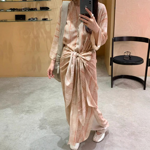上海定制 花一 25ss人间水蜜桃斜裁不对称印花V领度假连衣裙女
