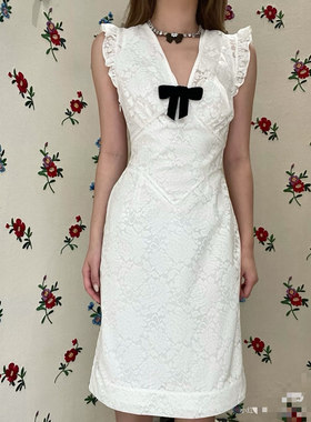 花一【上海高版本】25ss新甜美优雅感花边小飞袖连衣裙女shushuto