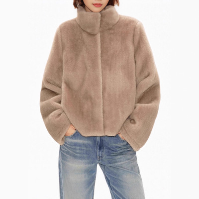 立领毛毛环保皮草外套皮毛一体