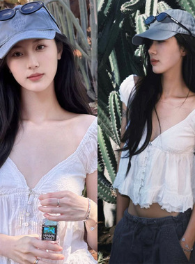 花一【上海高版本】新法式白色V领蕾丝拼接荷叶边衬衫小衫上衣女