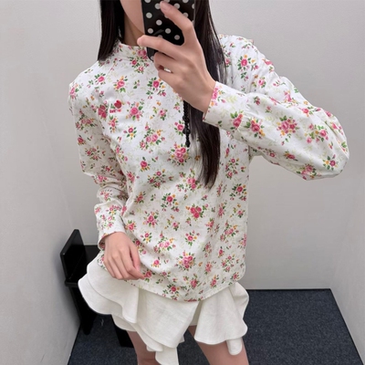 上海高版本花朵印花长袖T恤女