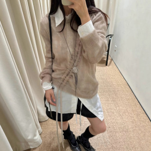 25ss温柔风软糯马海毛针织衫 本 女不对称抽绳毛女 上海高版 花一