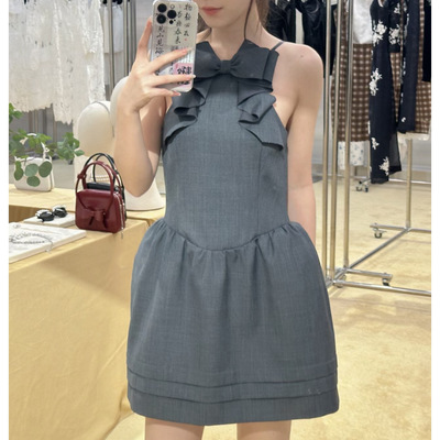 小香风连衣裙蝴蝶结无袖