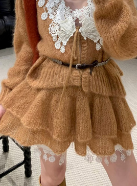 花一【上海高版本】清新甜美双层荷叶边短裙针织半身裙女shushuto