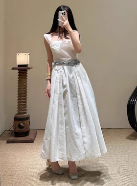 花一【上海高版本】度假系列背带连衣裙蝴蝶结荡领复古裙子marhe