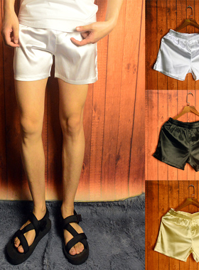 高档丝质家居短裤男薄款 性感三分裤光料绸缎透气宽松阿罗裤睡裤