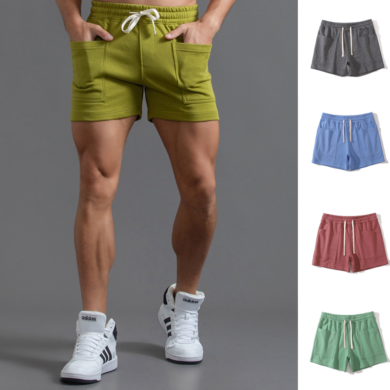 大口袋工装短裤男纯棉三分裤 纯色运动短裤青年修身弹力3分裤性感