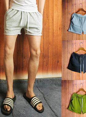 夏新款男士宽松休闲短裤纯色毛圈卷边短裤健身训练撸铁三分裤跑步