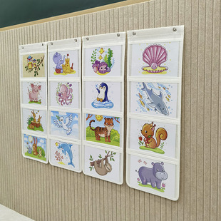 a5幼儿园美术作品袋教室墙壁挂式收纳袋走廊门后绘本画画透明挂袋