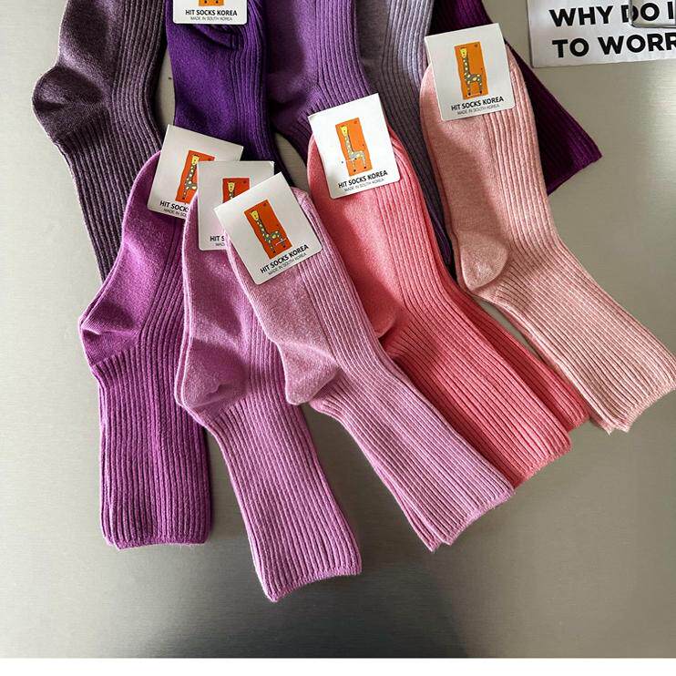 韩国东大门正品袜子 HIT SOCKS KOREA小鹿粉色紫色螺纹百搭中筒袜