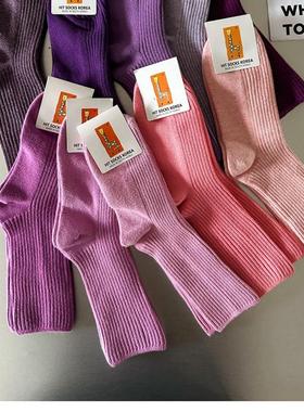 韩国东大门正品袜子 HIT SOCKS KOREA小鹿粉色紫色螺纹百搭中筒袜