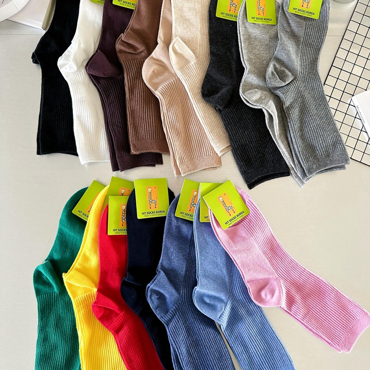 韩国东大门袜子 HIT SOCKS KOREA小鹿春季新款薄棉中筒袜 堆堆袜