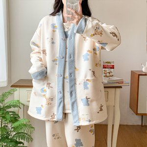 空气棉月子服三件套秋冬季产后加厚孕妇哺乳睡衣春秋款纯棉怀孕期