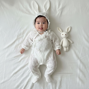 新生婴儿包脚哈衣和尚服蕾丝双层可爱白天刚出生衣服韩国女宝宝