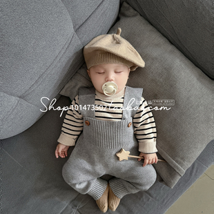 两件套套装 韩系男女宝宝秋季 衣服婴幼儿针织外出服洋气毛衣背带裤