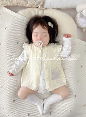 ins秋新款婴幼儿针织马甲背心宝宝镂空无袖开衫儿童毛衣坎肩外套