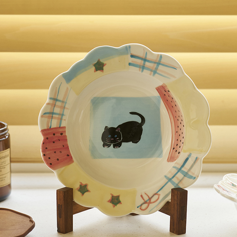 肆月釉下彩盘子陶瓷家用可爱精致