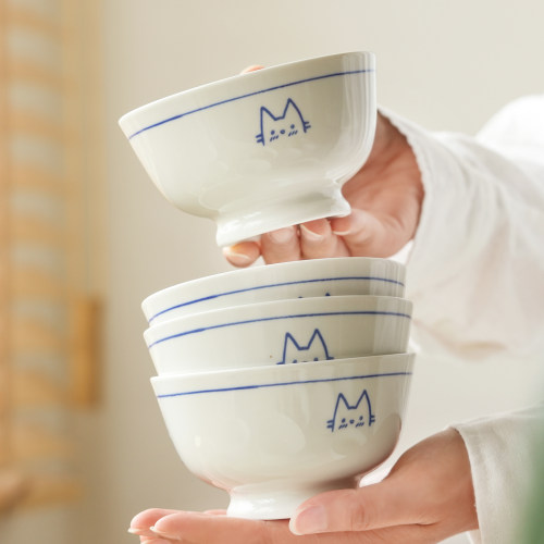肆月釉下彩陶瓷饭碗餐具高颜值
