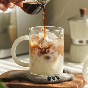 肆月高硼硅玻璃杯带把手咖啡杯高颜值耐高温刻度水杯家用喝水杯子