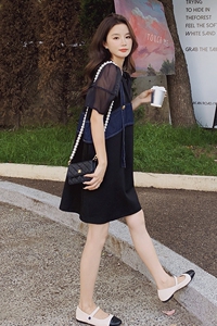 韩系牛仔背带拼接连衣裙女夏季2025新款减龄高级感宽松显瘦T恤裙图片