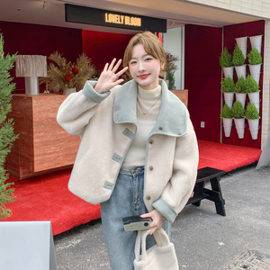 浅蓝色娃娃领双面穿羊羔毛外套女秋冬2025新款皮毛一体超好看棉服,女装皮草,浙宝178