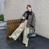 灯芯绒领子拼接豹纹皮毛一体羊羔毛外套女秋冬加厚爆款流行小个子，女装皮草，浙宝178