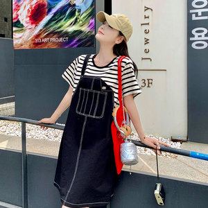 新款 现货 条纹拼接假两件连衣裙178-209-p115-k168,女装连衣裙,浙宝178