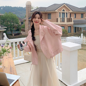 高级感立领粉色皮衣外套女春秋2025新款减龄洋气pu皮夹克机车服