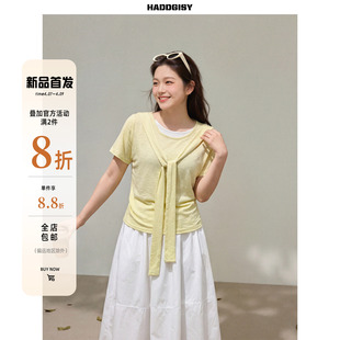 曾小咸大码 假两件短袖 t恤夏套装 一件8.8折满2件8折 女装