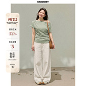 海风 肩上 绿色斜肩短袖 T恤胖mm显瘦春季 曾小咸大码 套装 女装