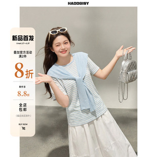 女装 条纹短袖 t恤夏套装 9一件8.8折满2件8折 曾小咸大码