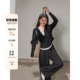 女装 胖mm黑色假两件长袖 t恤修身 曾小咸大码 上衣2025新款 显瘦遮肚