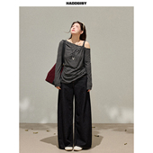 套装 曾小咸大码 露肩上衣斜肩t恤巨好看牛仔裤 微胖mm条纹长袖 女装