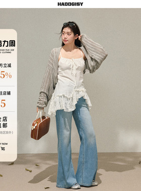 曾小咸大码女装 韩系微胖妹妹mm不规则白色吊带上衣罩衫秋冬套装