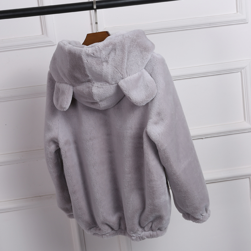 秋冬可爱连帽熊毛毛冬仿皮草大衣