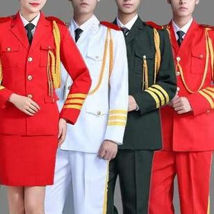 红色鼓乐队服男女文艺兵演出服鼓乐队军乐队文工团礼服升旗手服装