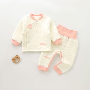 新品 婴儿保暖套装 拜年服夹棉冬装 分体免脱宝宝衣服秋冬两件套冬季