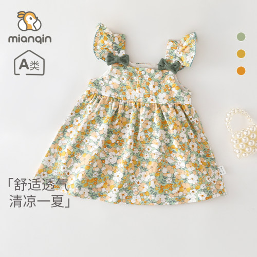 夏季婴儿衣服A类纯棉薄款连体裙女宝宝夏装公主裙小飞袖碎花裙